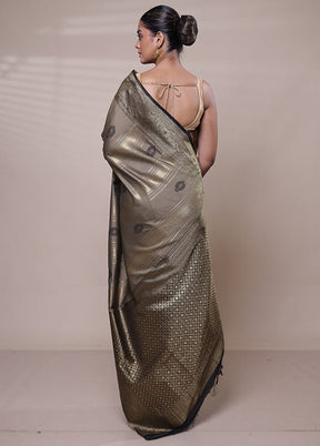 Grey Dupion Silk Saree With Blouse Piece