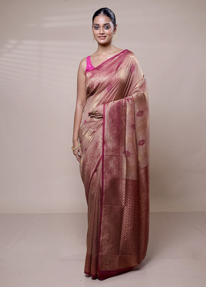 Golden Dupion Silk Saree With Blouse Piece