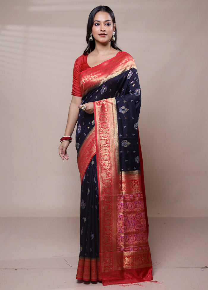 Blue Dupion Silk Saree With Blouse Piece