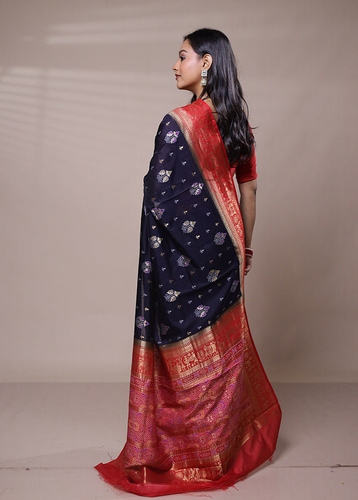 Blue Dupion Silk Saree With Blouse Piece