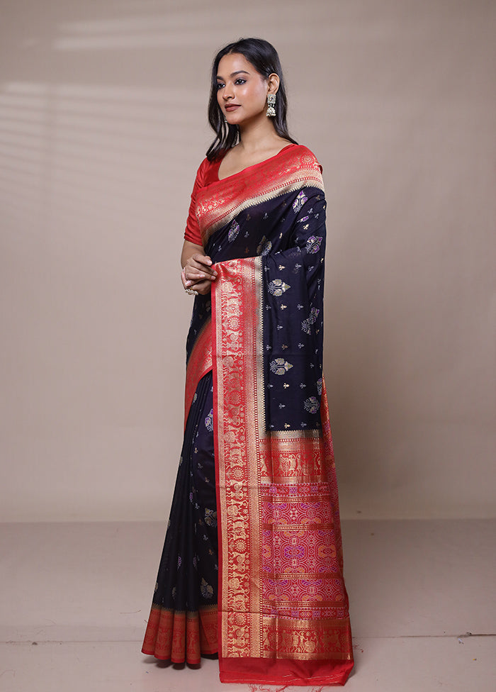 Blue Dupion Silk Saree With Blouse Piece