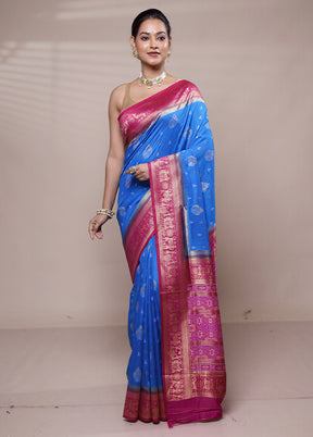 Blue Dupion Silk Saree With Blouse Piece