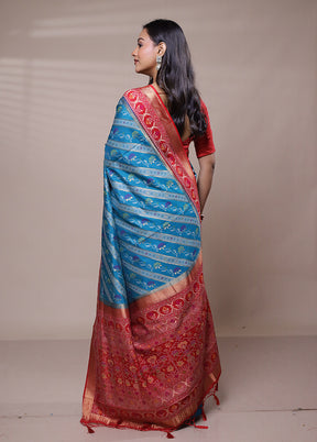 Blue Dupion Silk Saree With Blouse Piece