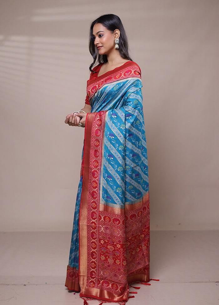 Blue Dupion Silk Saree With Blouse Piece