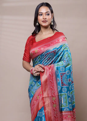 Blue Dupion Silk Saree With Blouse Piece