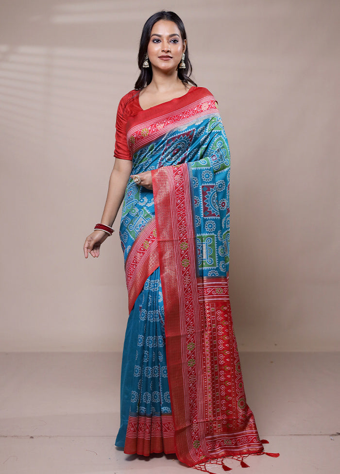 Blue Dupion Silk Saree With Blouse Piece