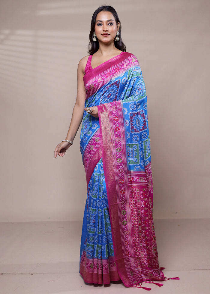 Blue Dupion Silk Saree With Blouse Piece