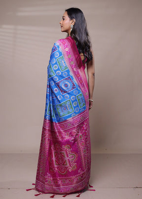 Blue Dupion Silk Saree With Blouse Piece