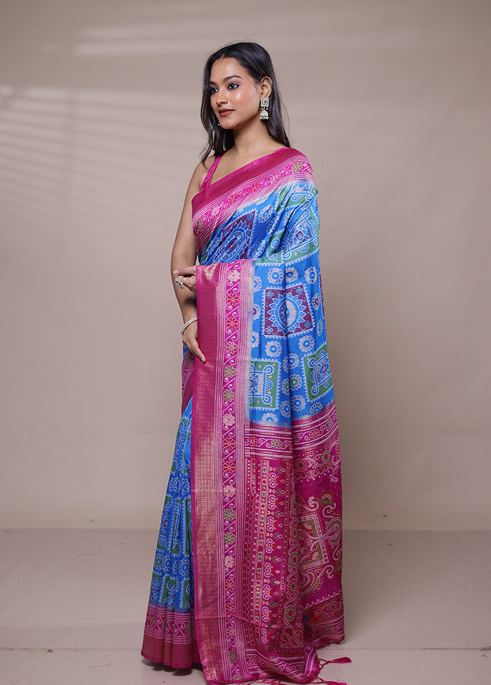 Blue Dupion Silk Saree With Blouse Piece