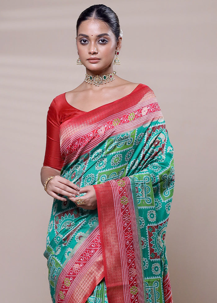 Green Dupion Silk Saree With Blouse Piece