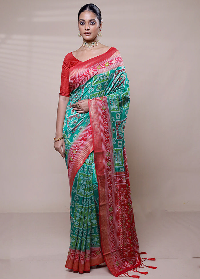 Green Dupion Silk Saree With Blouse Piece