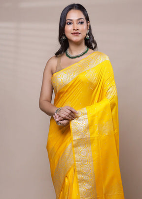 Yellow Dupion Silk Saree With Blouse Piece