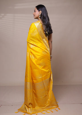 Yellow Dupion Silk Saree With Blouse Piece