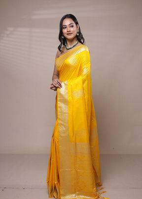 Yellow Dupion Silk Saree With Blouse Piece