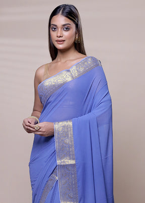 Blue Chiffon Silk Saree With Blouse Piece