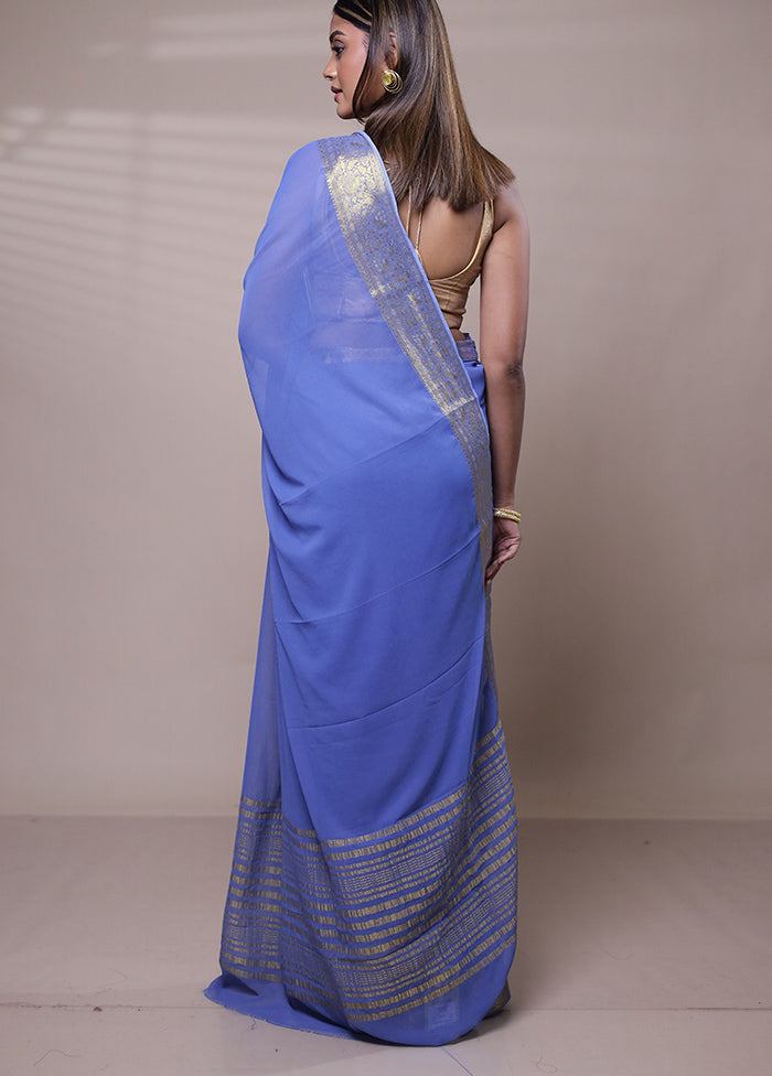 Blue Chiffon Silk Saree With Blouse Piece