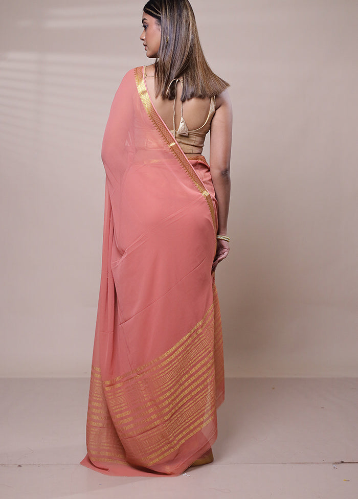 Pink Chiffon Silk Saree With Blouse Piece