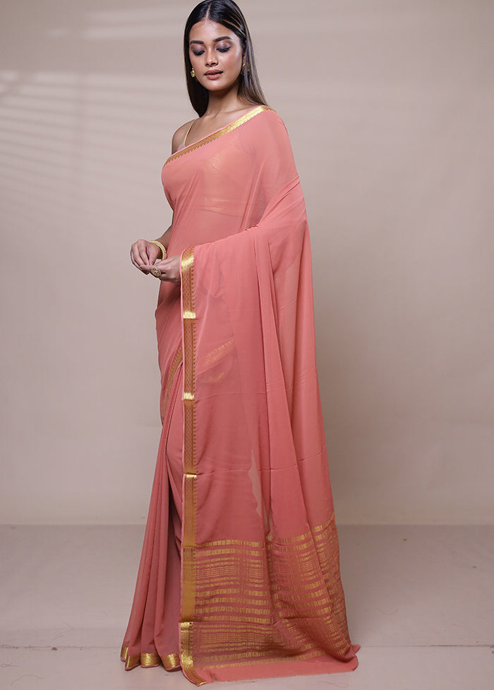 Pink Chiffon Silk Saree With Blouse Piece