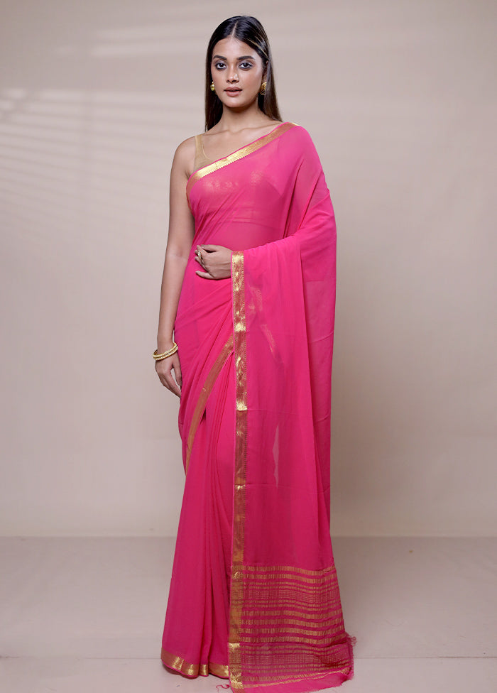 Pink Chiffon Silk Saree With Blouse Piece