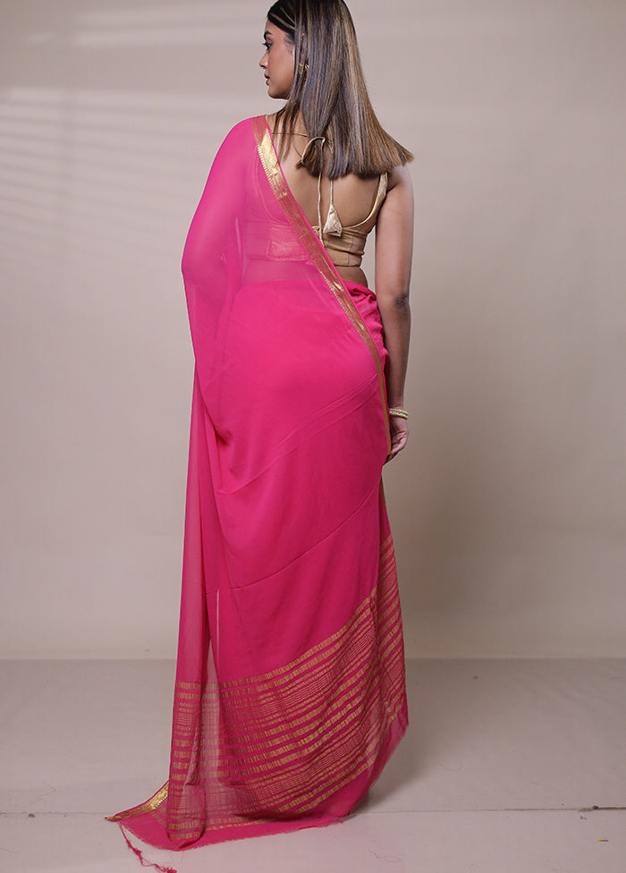 Pink Chiffon Silk Saree With Blouse Piece