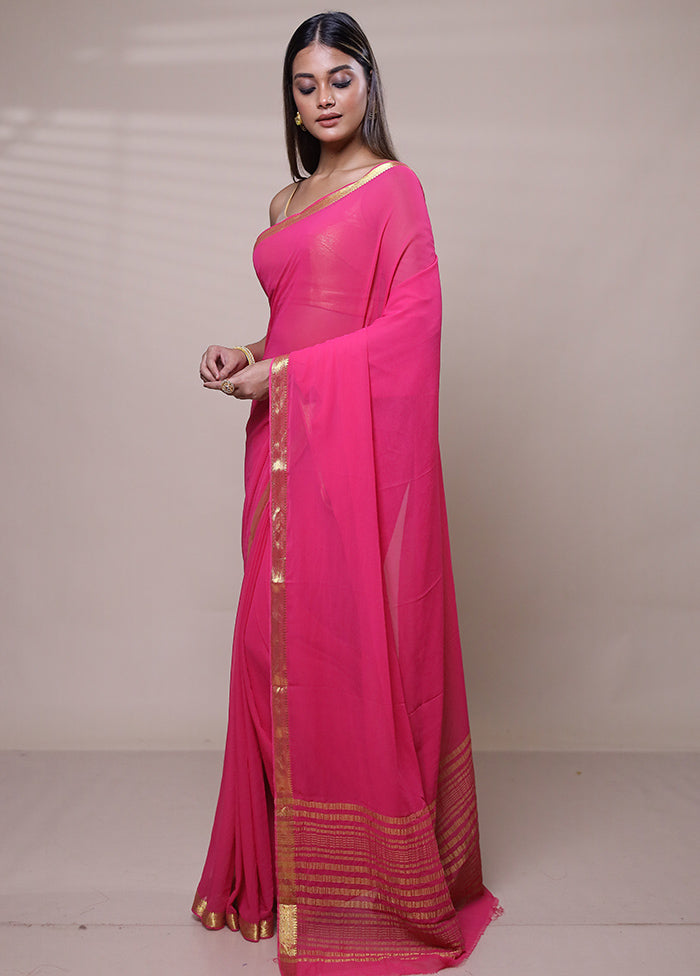 Pink Chiffon Silk Saree With Blouse Piece