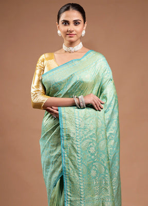 Green Handloom Katan Pure Silk Saree With Blouse Piece