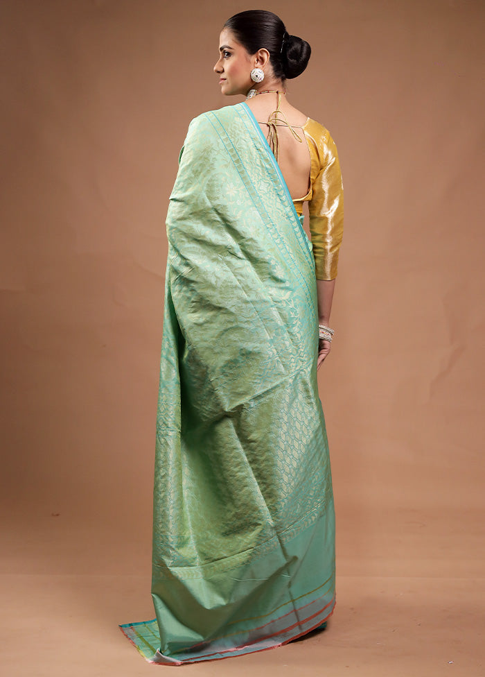 Green Handloom Katan Pure Silk Saree With Blouse Piece