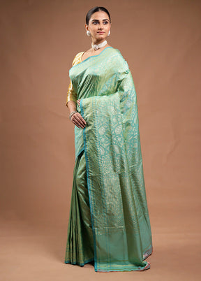 Green Handloom Katan Pure Silk Saree With Blouse Piece