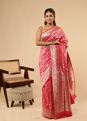 Pink Handloom Katan Pure Silk Saree With Blouse Piece