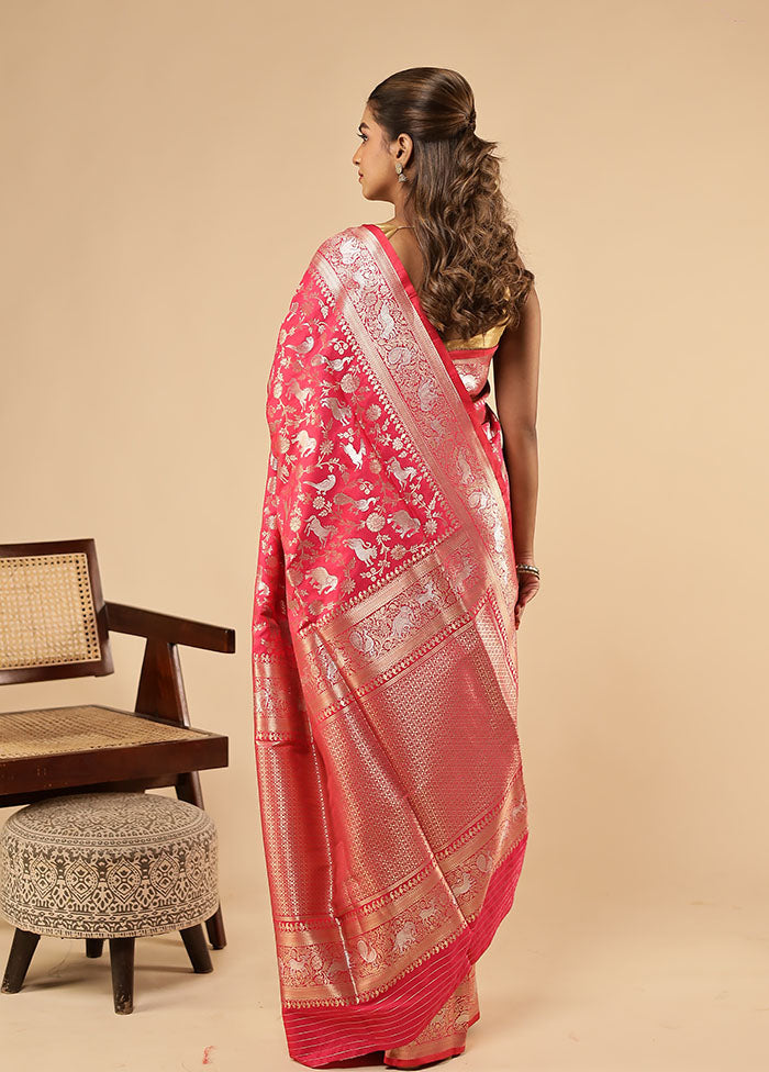 Pink Handloom Katan Pure Silk Saree With Blouse Piece