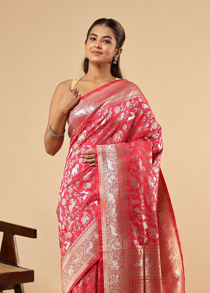 Pink Handloom Katan Pure Silk Saree With Blouse Piece