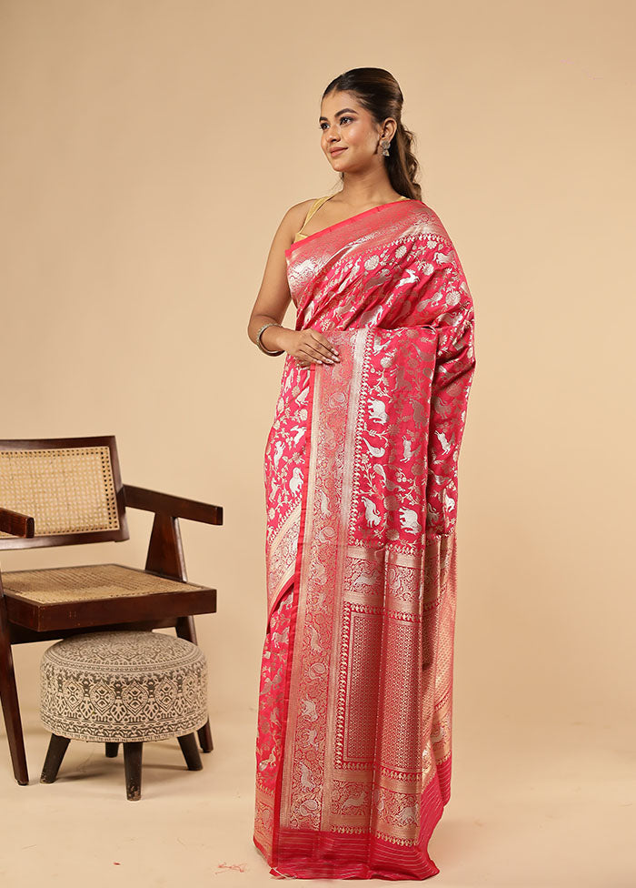 Pink Handloom Katan Pure Silk Saree With Blouse Piece