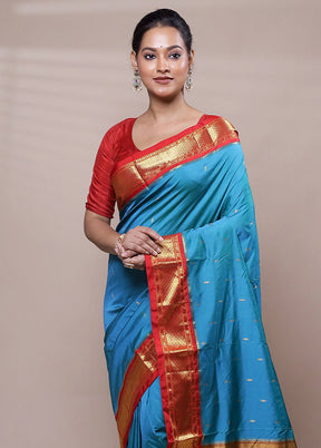 Blue Kanjivaram Silk Saree With Blouse Piece