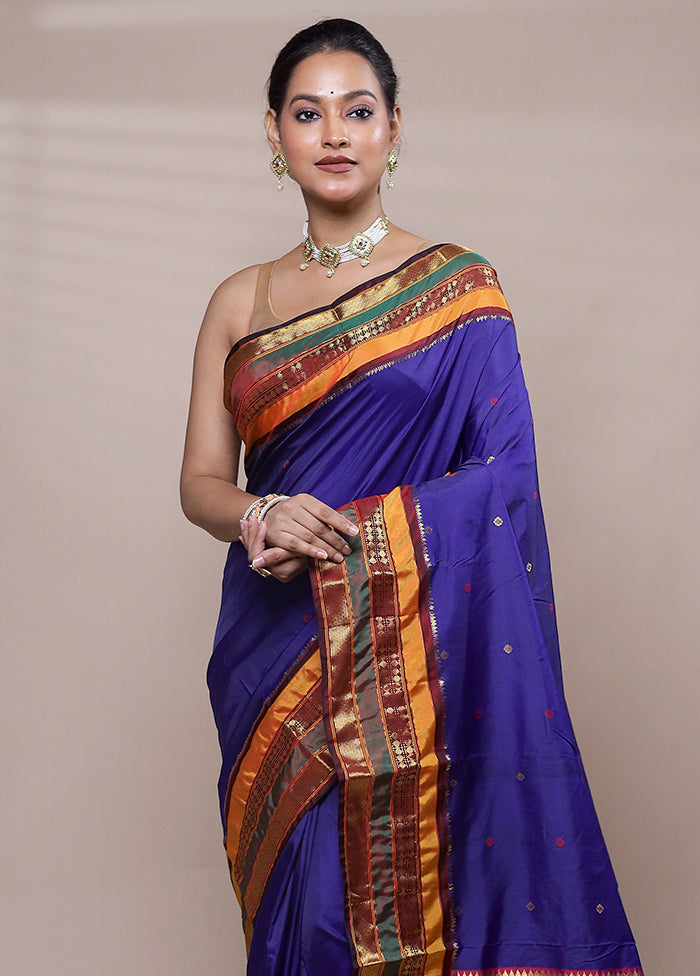 Blue Kanjivaram Silk Saree With Blouse Piece