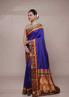 Blue Kanjivaram Silk Saree With Blouse Piece