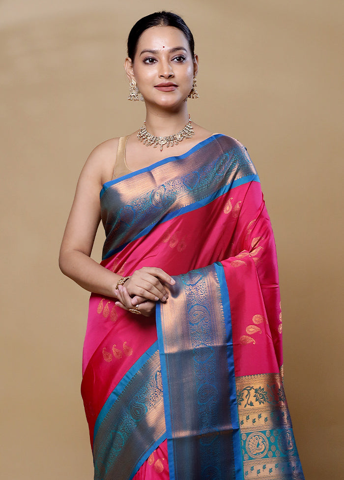 Pink Kanjivaram Silk Saree With Blouse Piece