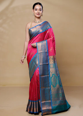 Pink Kanjivaram Silk Saree With Blouse Piece