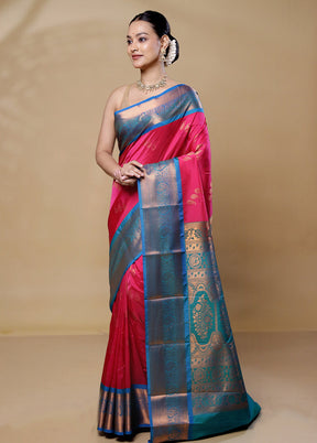 Pink Kanjivaram Silk Saree With Blouse Piece