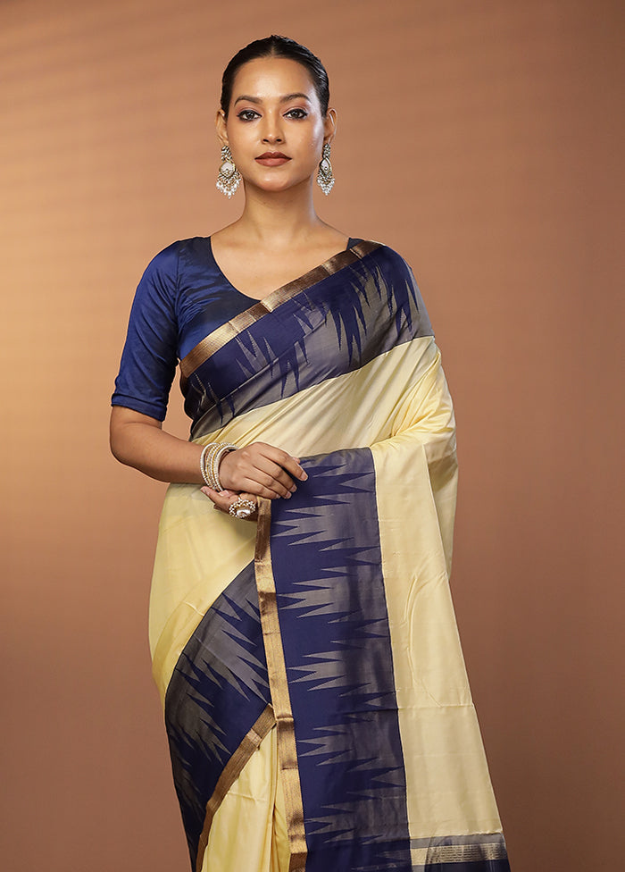 Cream Kanjivaram Silk Saree With Blouse Piece