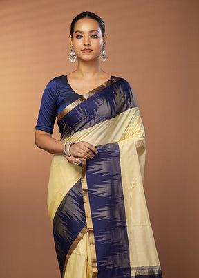 Cream Kanjivaram Silk Saree With Blouse Piece