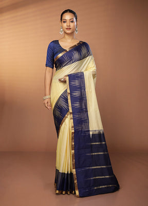 Cream Kanjivaram Silk Saree With Blouse Piece