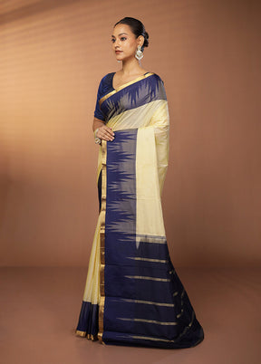 Cream Kanjivaram Silk Saree With Blouse Piece