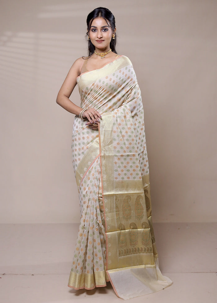 Cream Cotton Saree With Blouse Piece