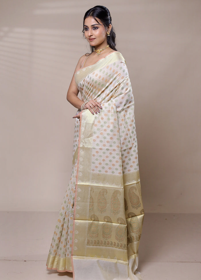 Cream Cotton Saree With Blouse Piece