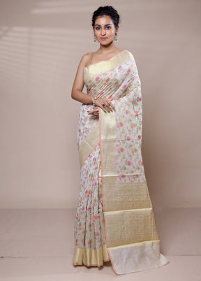 Cream Cotton Saree With Blouse Piece