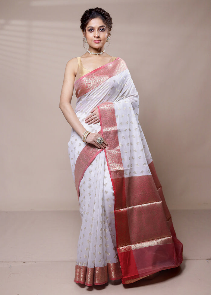 White Cotton Saree With Blouse Piece