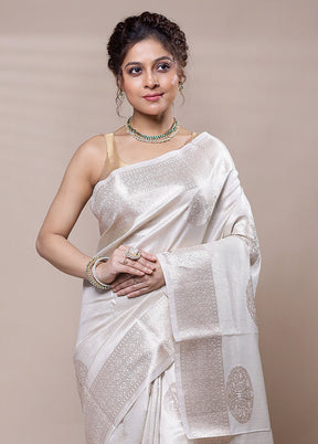 Cream Handloom Tissue Pure Silk Saree With Blouse Piece