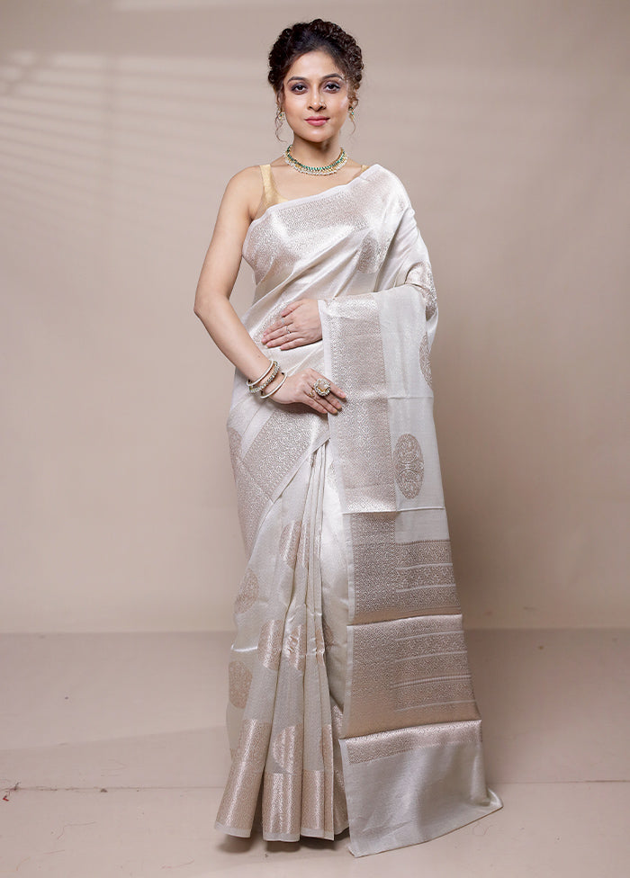 Cream Handloom Tissue Pure Silk Saree With Blouse Piece