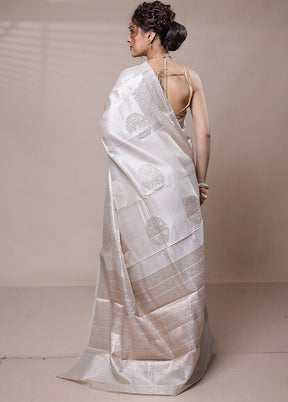 Cream Handloom Tissue Pure Silk Saree With Blouse Piece