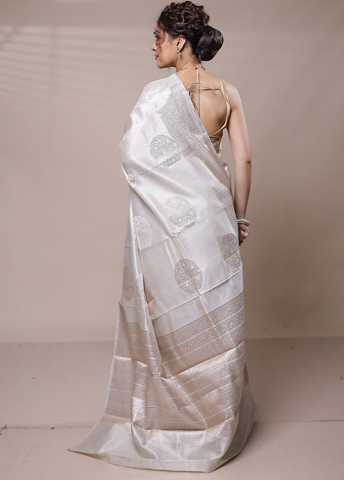 Cream Handloom Tissue Pure Silk Saree With Blouse Piece